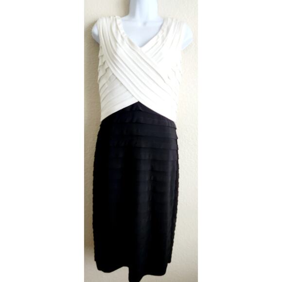 Adrianna Papell White Black Color Block Sleeveless Dress 14 Lightweight Stretch - Picture 1 of 3